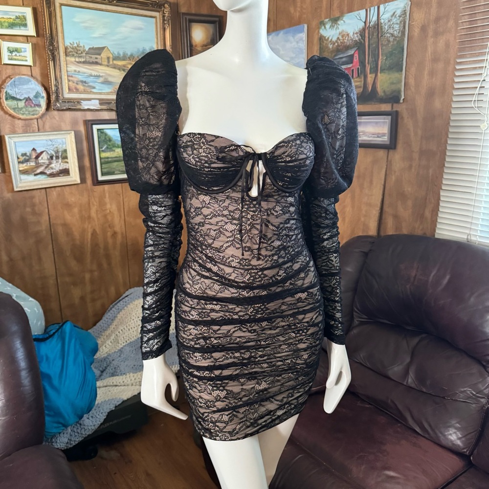 Oh Polly Lace Dress with Princess Sleeves